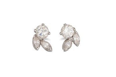 Lot 318 - A PAIR OF DIAMOND CLUSTER EARRINGS, the round...