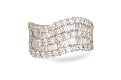 Lot 335 - A FIVE ROW DIAMOND RING, set with baguette and...