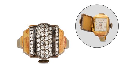Lot 8 - A RETRO WATCH RING, by Bucherer, set with...