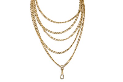Lot 9 - AN 18CT GOLD VINTAGE GOLD MUFF CHAIN, 14ct...