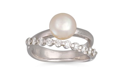 Lot 13 - A PEARL AND DIAMOND TWO ROW DRESS RING,...