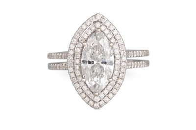 Lot 144 - A DIAMOND CLUSTER RING, the marquise diamond...