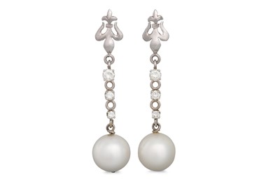 Lot 117 - A PAIR OF SOUTH SEA PEARL AND DIAMOND DROP...