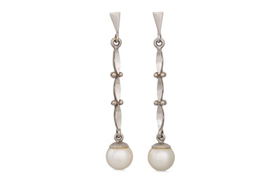 Lot 118 - A PAIR OF PEARL DROP EARRINGS, 14ct white gold...