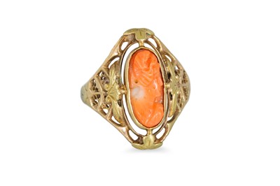 Lot 36 - AN ANTIQUE CORAL CAMEO RING, mounted in gold,...