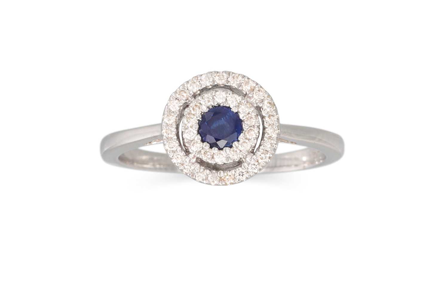 Lot 64 - A DIAMOND AND SAPPHIRE CLUSTER RING, the round...