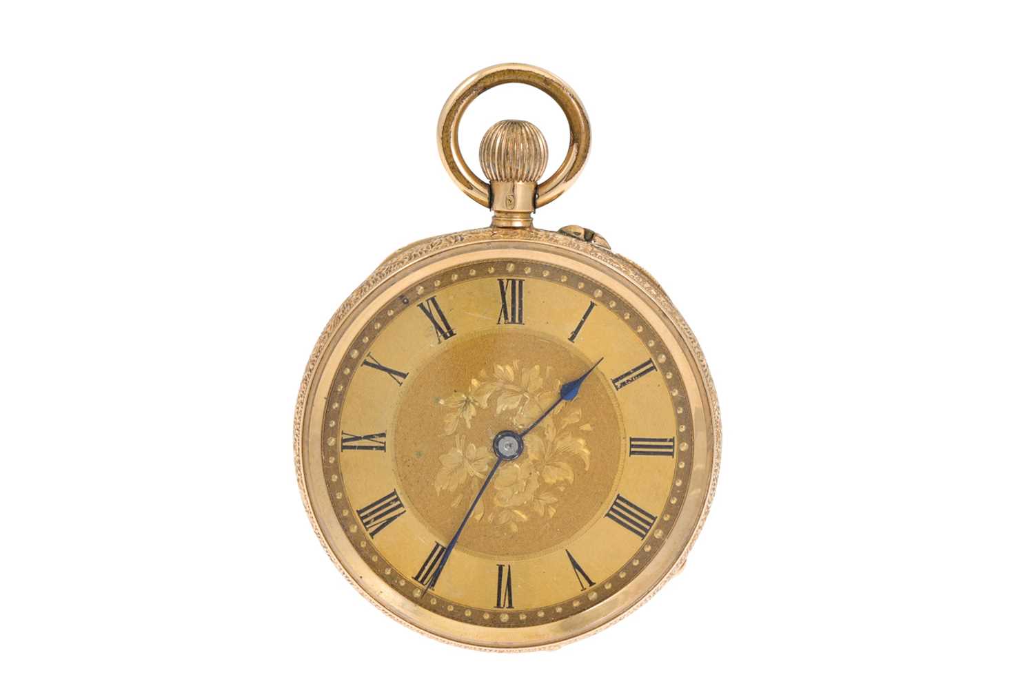 Lot 467 - AN 18CT GOLD ENGRAVED FOB WATCH, in original...