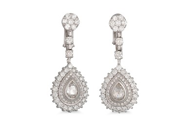 Lot 355 - A PAIR OF DIAMOND DROP CLUSTER EARRINGS, the...