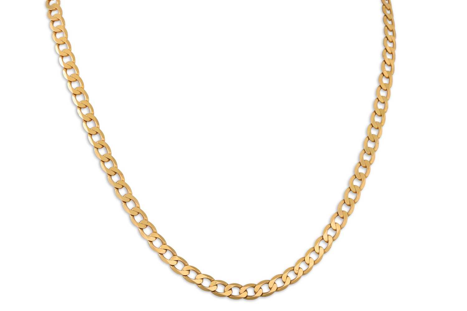 Lot 5 - A 9CT GOLD FLAT CURB LINK NECK CHAIN, 20 g.