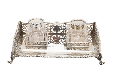 Lot 498 - A GEORGE V SILVER RECTANGULAR PEN AND INK TRAY,...