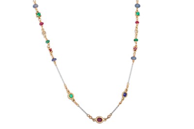 Lot 302 - AN EMERALD, RUBY AND SAPPHIRE NECKLACE, set...