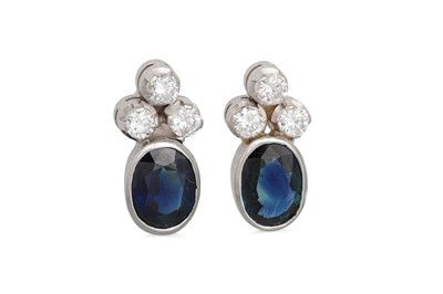 Lot 307 - A PAIR OF SAPPHIRE AND DIAMOND EARRINGS, the...