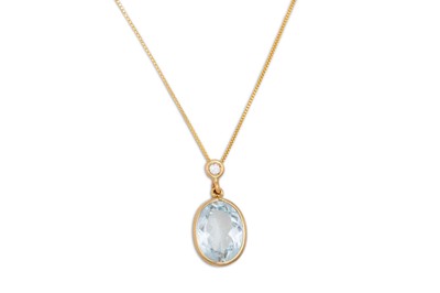 Lot 311 - AN AQUAMARINE AND DIAMOND PENDANT, the...