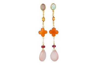 Lot 315 - A PAIR OF PINK CHALCEDONY, CARNELIAN AND...