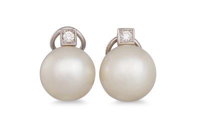 Lot 316 - A PAIR OF SOUTH SEA PEARL AND DIAMOND EARRINGS,...