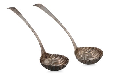 Lot 488 - A PAIR OF GEORGE III FEATHER EDGE SAUCE LADLE...