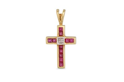 Lot 351 - A RUBY AND DIAMOND CROSS, mounted 9ct gold