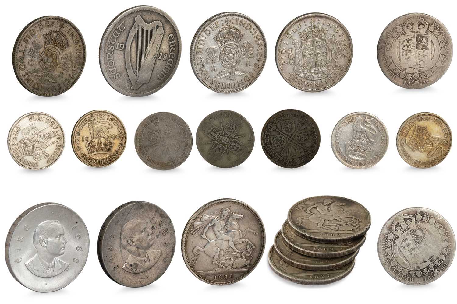 Lot 425 - A COLLECTION OF ENGLISH AND IRISH SILVER COINS,...