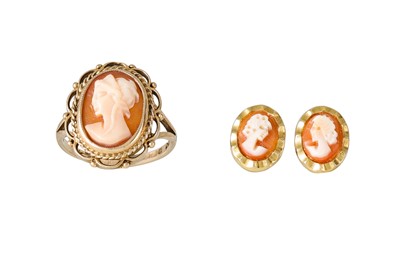 Lot 146 - A CAMEO RING, mounted in 9ct gold, together...