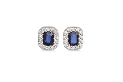 Lot 242 - A PAIR OF SAPPHIRE AND DIAMOND CLUSTER...