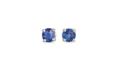 Lot 246 - A PAIR OF SAPPHIRE STUD EARRINGS, mounted in...