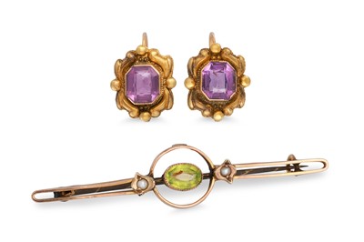 Lot 341 - A PAIR OF ANTIQUE AMETHYST SET EARRINGS,...