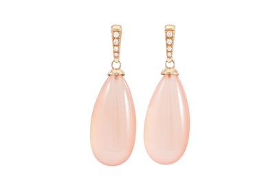 Lot 301 - A PAIR OF ROSE QUARTZ EARRINGS, mounted in gold
