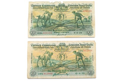 Lot 370 - TWO £1 PLOUGHMAN IRISH BANK NOTES, 1929...