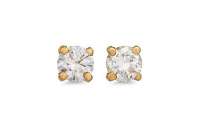 Lot 114 - A PAIR OF DIAMOND EARRINGS, the round...