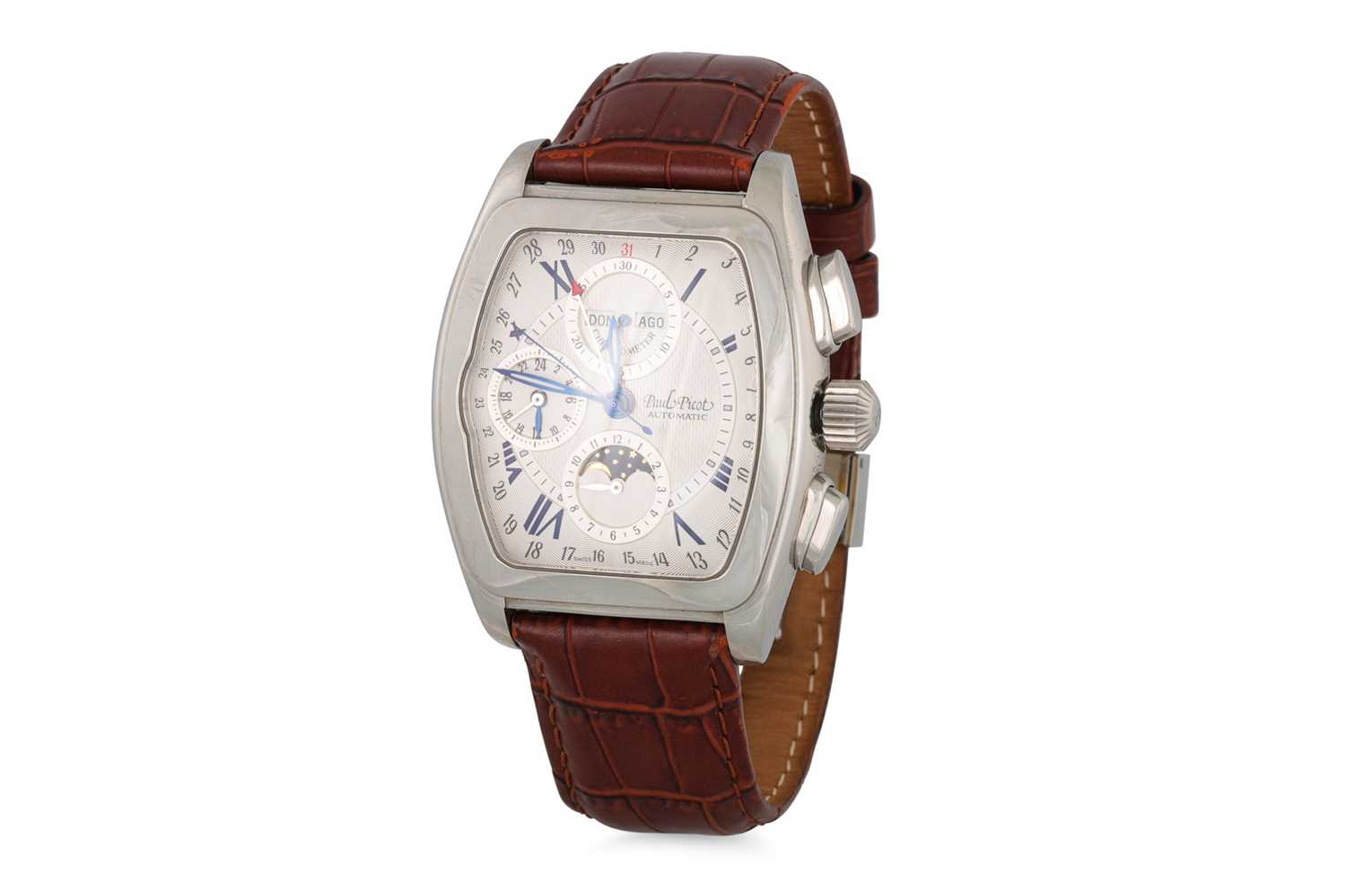 Lot 403 - A GENT'S PAUL PICOT WRISTWATCH, brown leather...