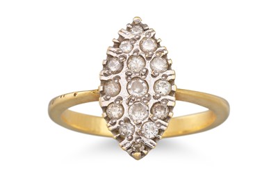 Lot 15 - A DIAMOND CLUSTER RING, boat shaped, mounted...
