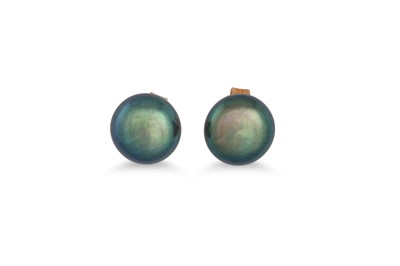 Lot 135 - A PAIR OF BLACK PEARL STUD EARRINGS, mounted...