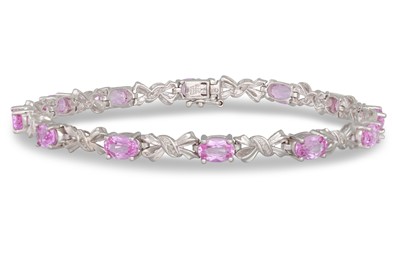 Lot 136 - A PINK SAPPHIRE AND DIAMOND SET BRACELET, the...