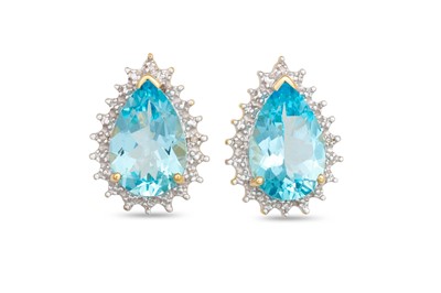 Lot 27 - A PAIR OF BLUE TOPAZ AND DIAMOND EARRINGS, the...