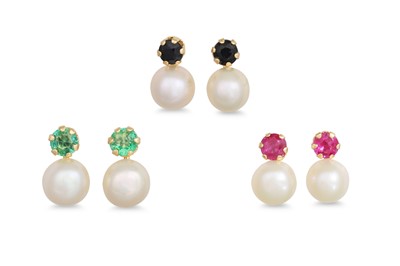 Lot 39 - THREE PAIRS OF CULTURED PEARL EARRINGS, set...