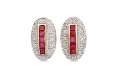 Lot 42 - A PAIR OF DIAMOND AND RUBY CLUSTER EARRINGS,...