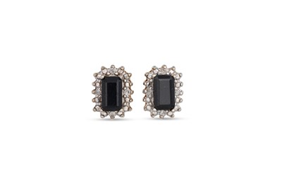 Lot 61 - A PAIR OF DIAMOND AND SAPPHIRE EARRINGS, the...