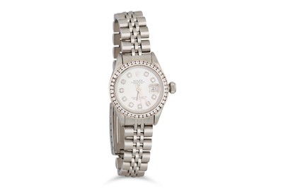 Lot 349 - A LADY'S STAINLESS STEEL ROLEX OYSTER...