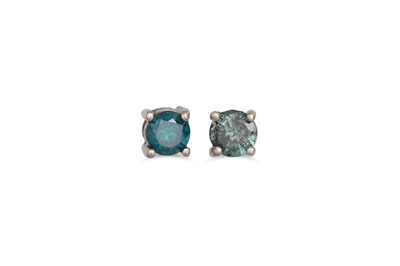 Lot 66 - A PAIR OF COLOURED DIAMOND STUD EARRINGS,...