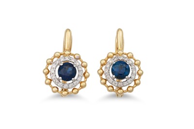 Lot 72 - A PAIR OF DIAMOND AND SAPPHIRE DROP CLUSTER...