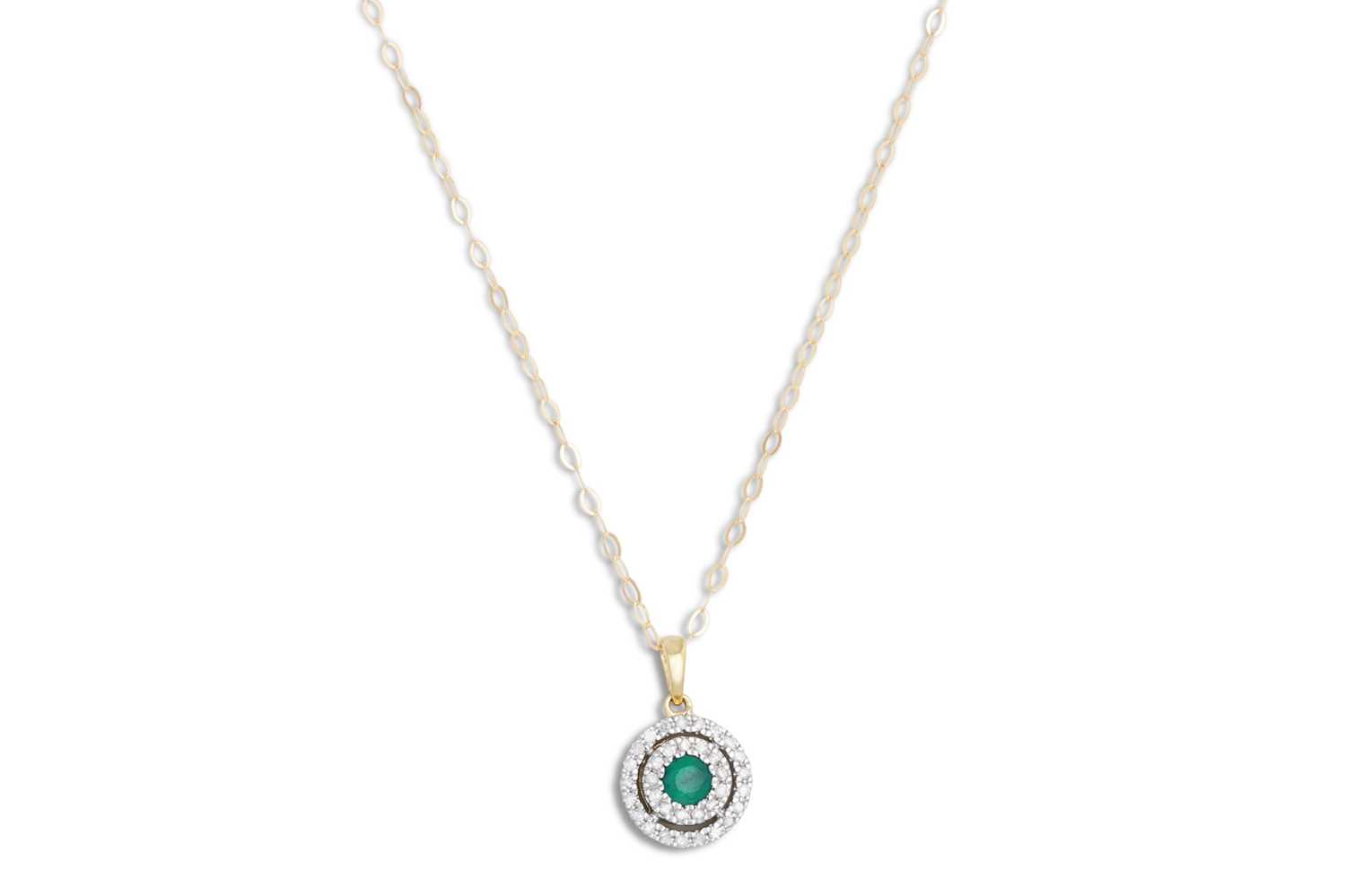 Lot 81 - AN EMERALD AND DIAMOND PENDANT, the circular...