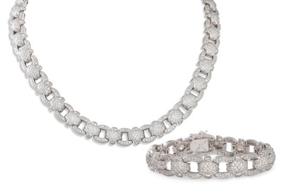 Lot 149 - A DIAMOND NECKLACE AND BRACELET SUITE, each...