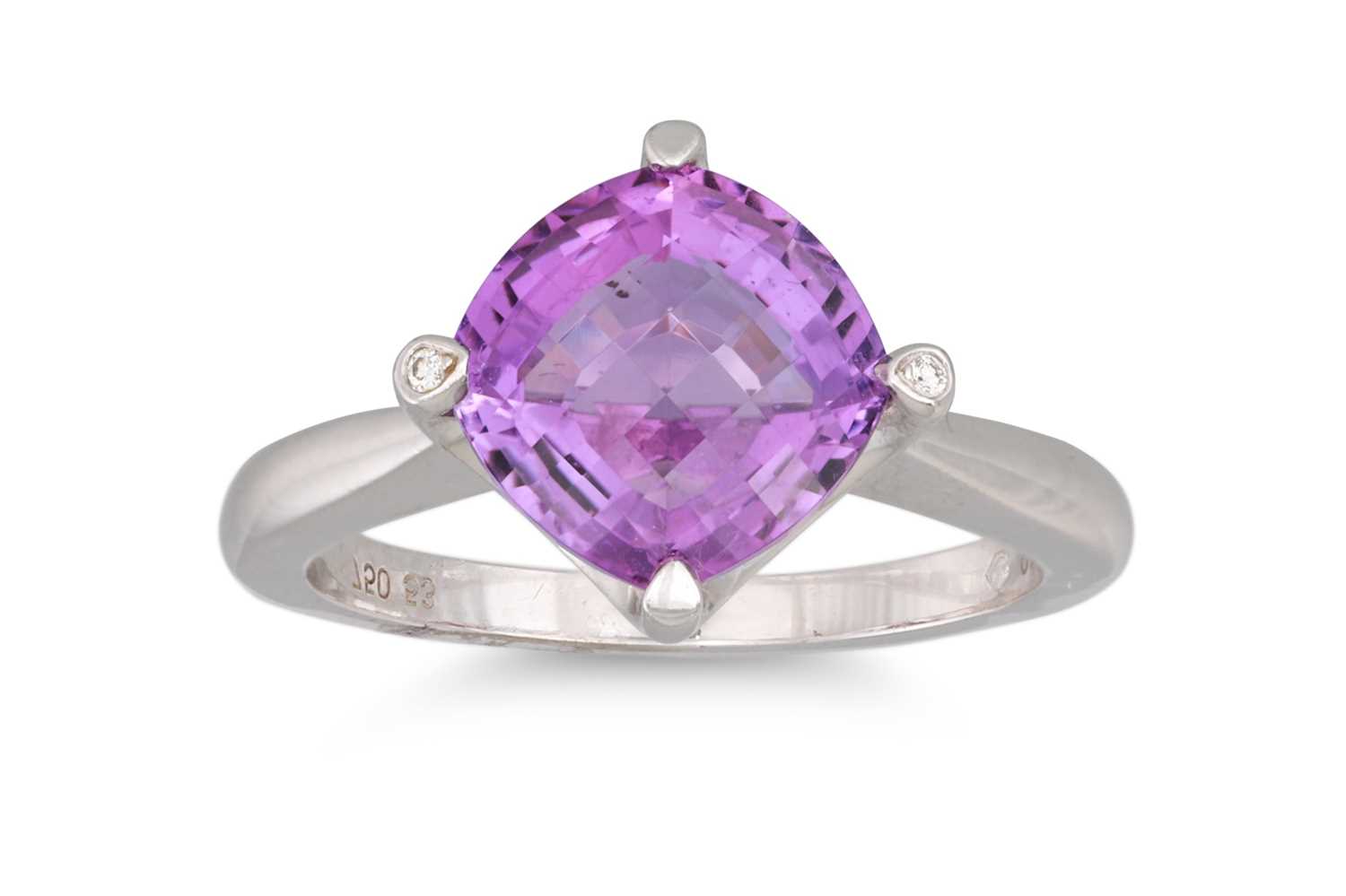 Lot 203 A CARTIER AMETHYST AND DIAMOND RING mounted