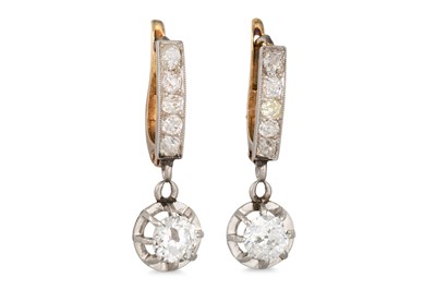 Lot 204 - A PAIR OF VINTAGE DIAMOND DROP EARRINGS, set...