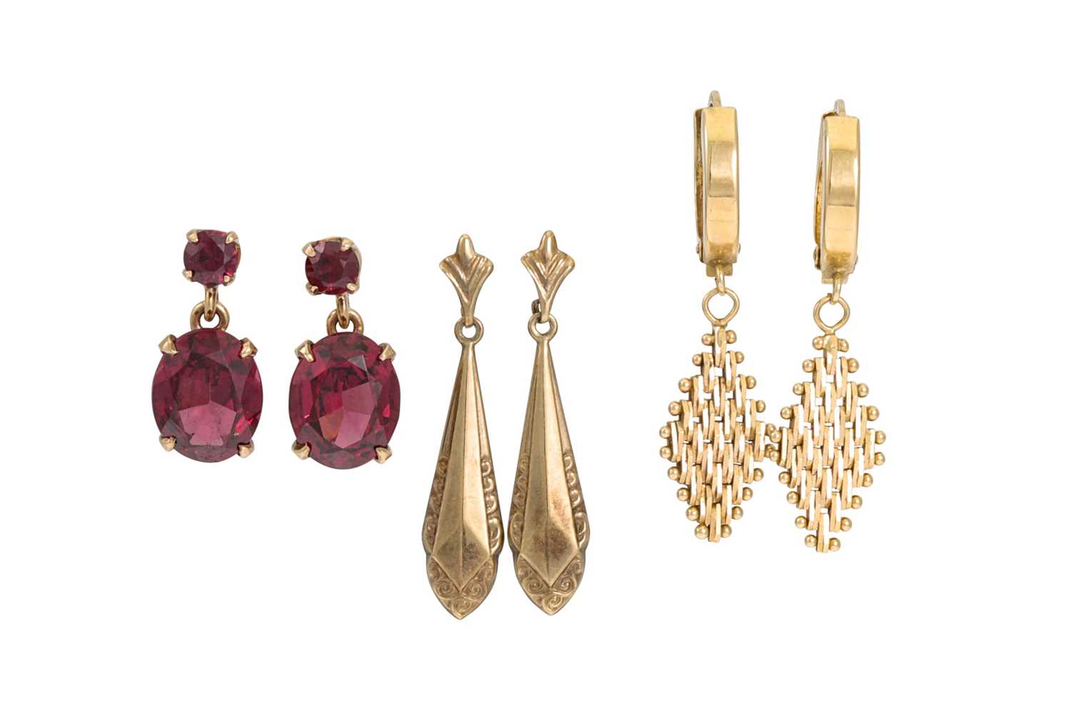 Lot 10 - A PAIR OF 14CT GOLD EARRINGS, together with...