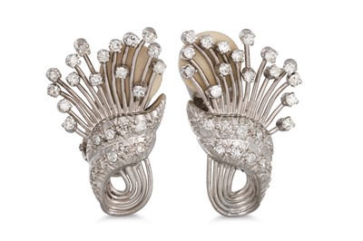 Lot 159 - A PAIR OF VINTAGE DIAMOND SET EARRINGS, of...