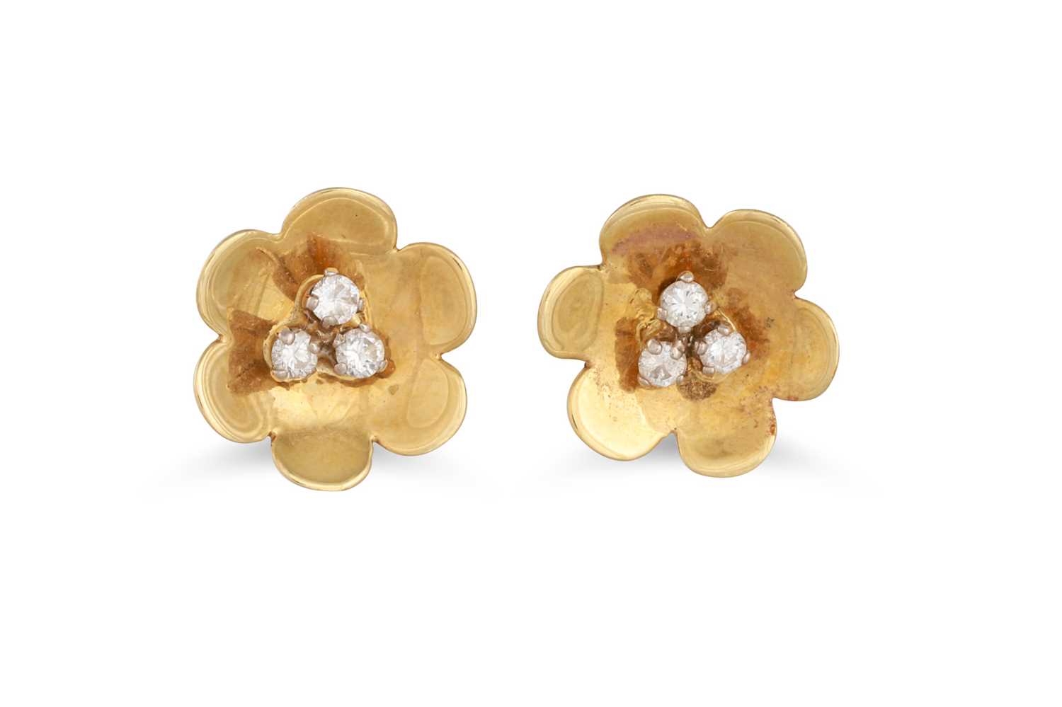 Lot 19 - A PAIR OF VINTAGE DIAMOND FLOWER EARRINGS,...