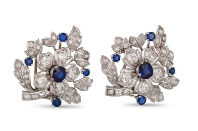 Lot 121 - A PAIR OF SAPPHIRE AND DIAMOND CLIP BROOCHES,...