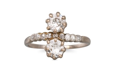 Lot 168 - A TWO STONE DIAMOND RING, the old cut diamonds...