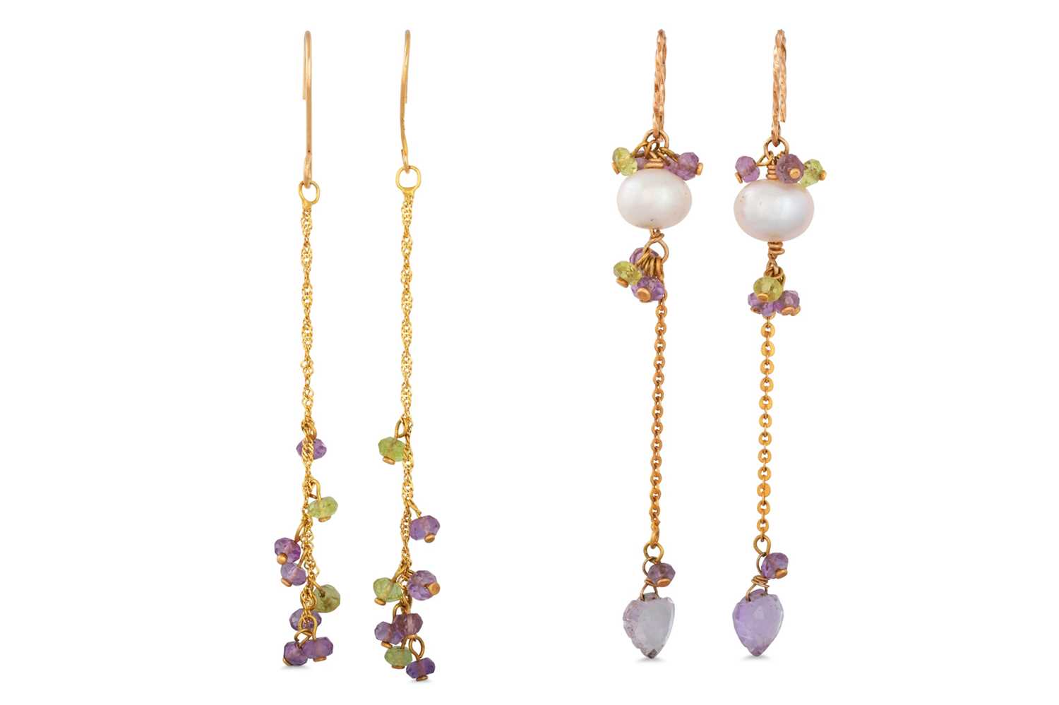 Lot 45 - TWO PAIRS OF 9CT YELLOW GOLD DROP EARRINGS,...